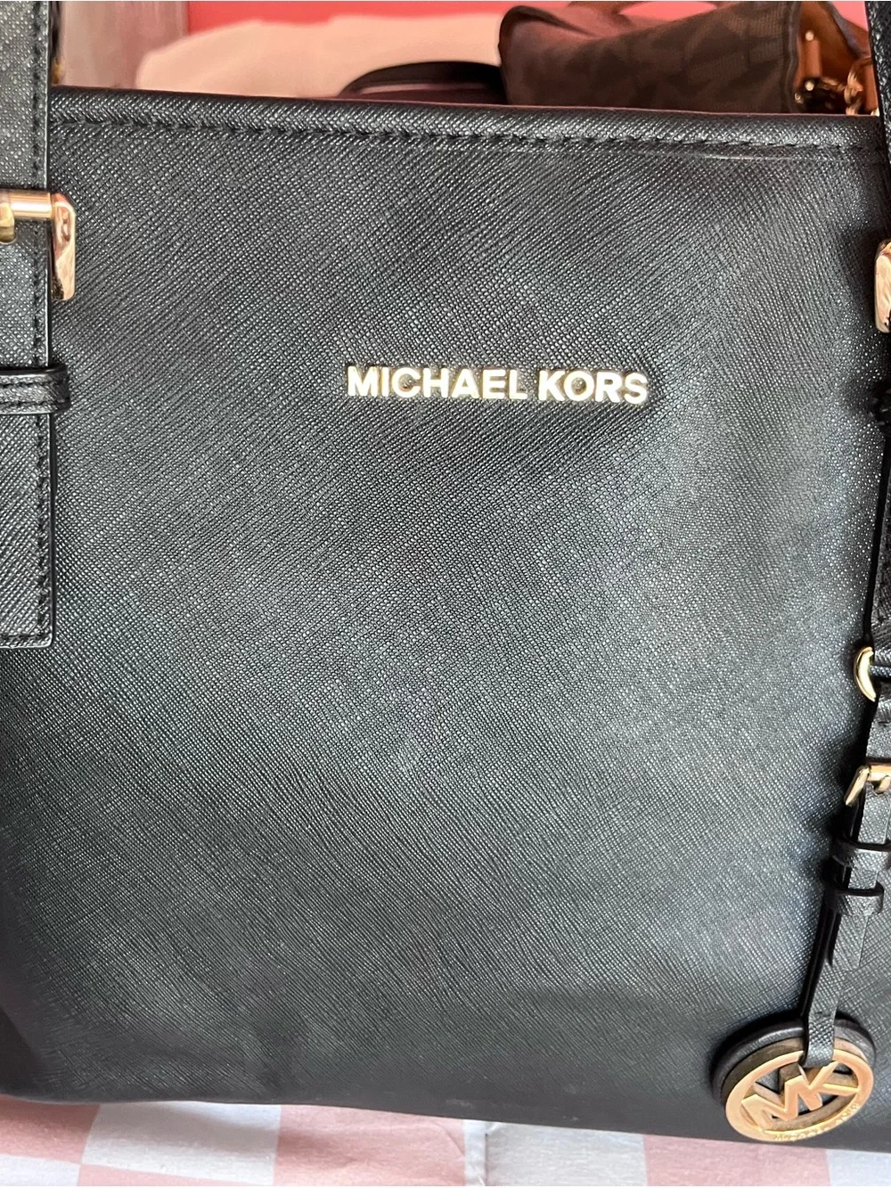 Michael Kors Black Saffiano Leather Shopper with Gold Hardware
